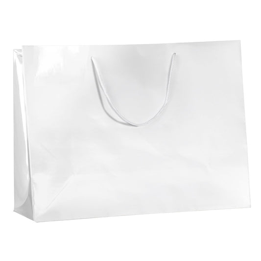 Laminated Glossy Shopping Bag - 16 x 6 x 12 - Prestige and Fancy - White