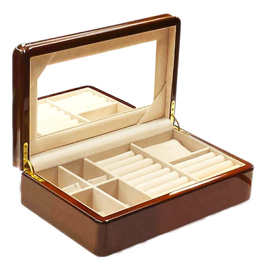 Mahogany Wood Jewelry Case with Mirror - Prestige and Fancy -