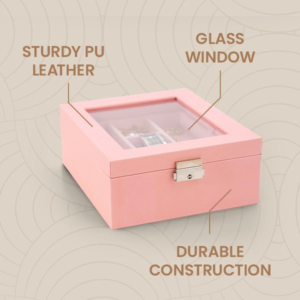 PU Leather Jewelry Case with Window - Prestige and Fancy - Pink