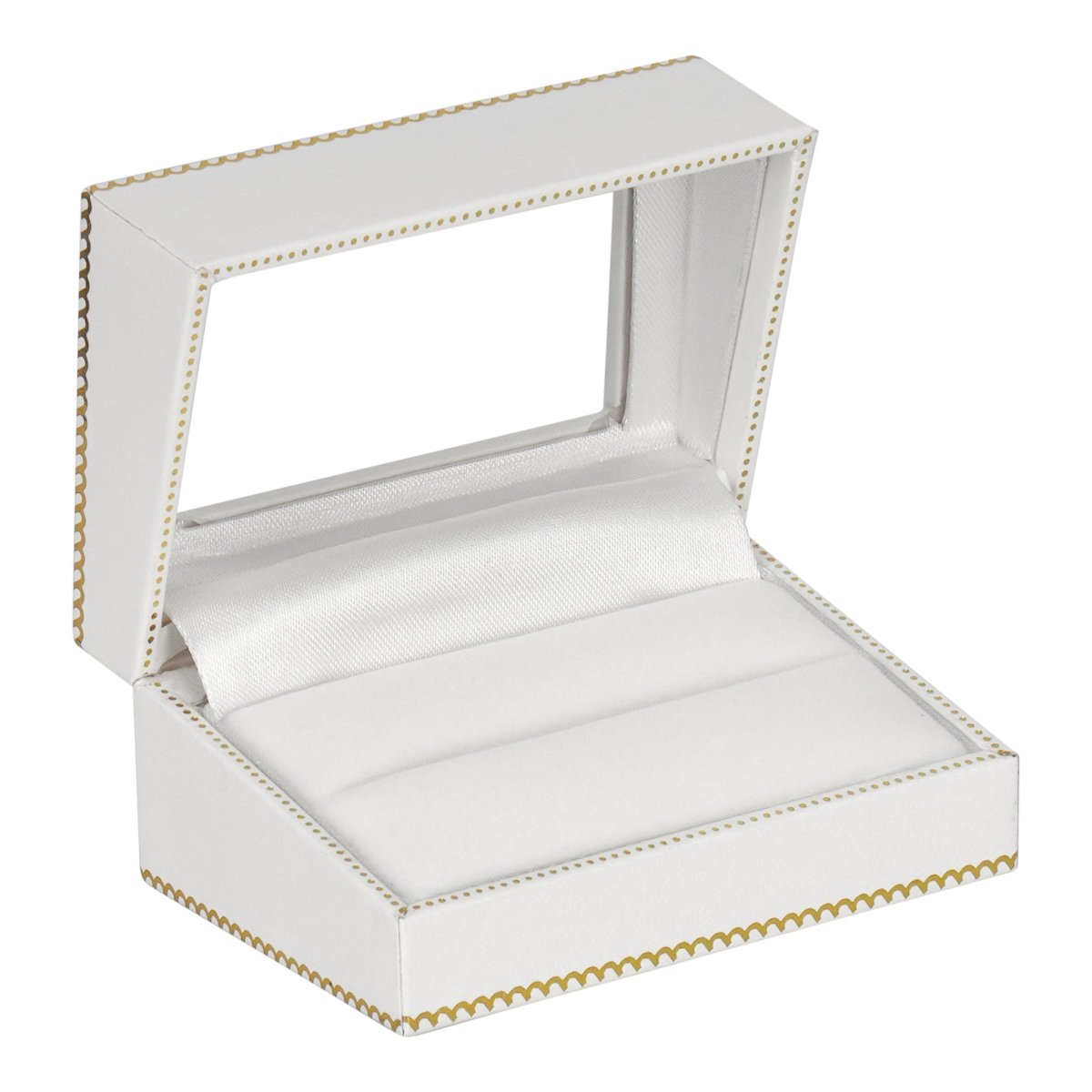 Window Leatherette Double Ring Box - Prestige and Fancy - White