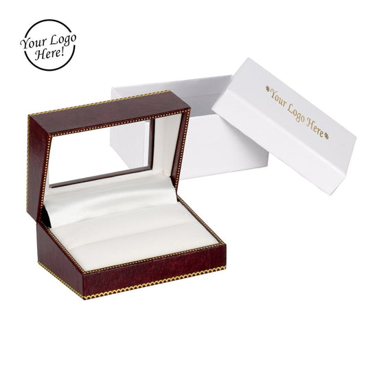 Window Leatherette Double Ring Box - Prestige and Fancy - Burgundy