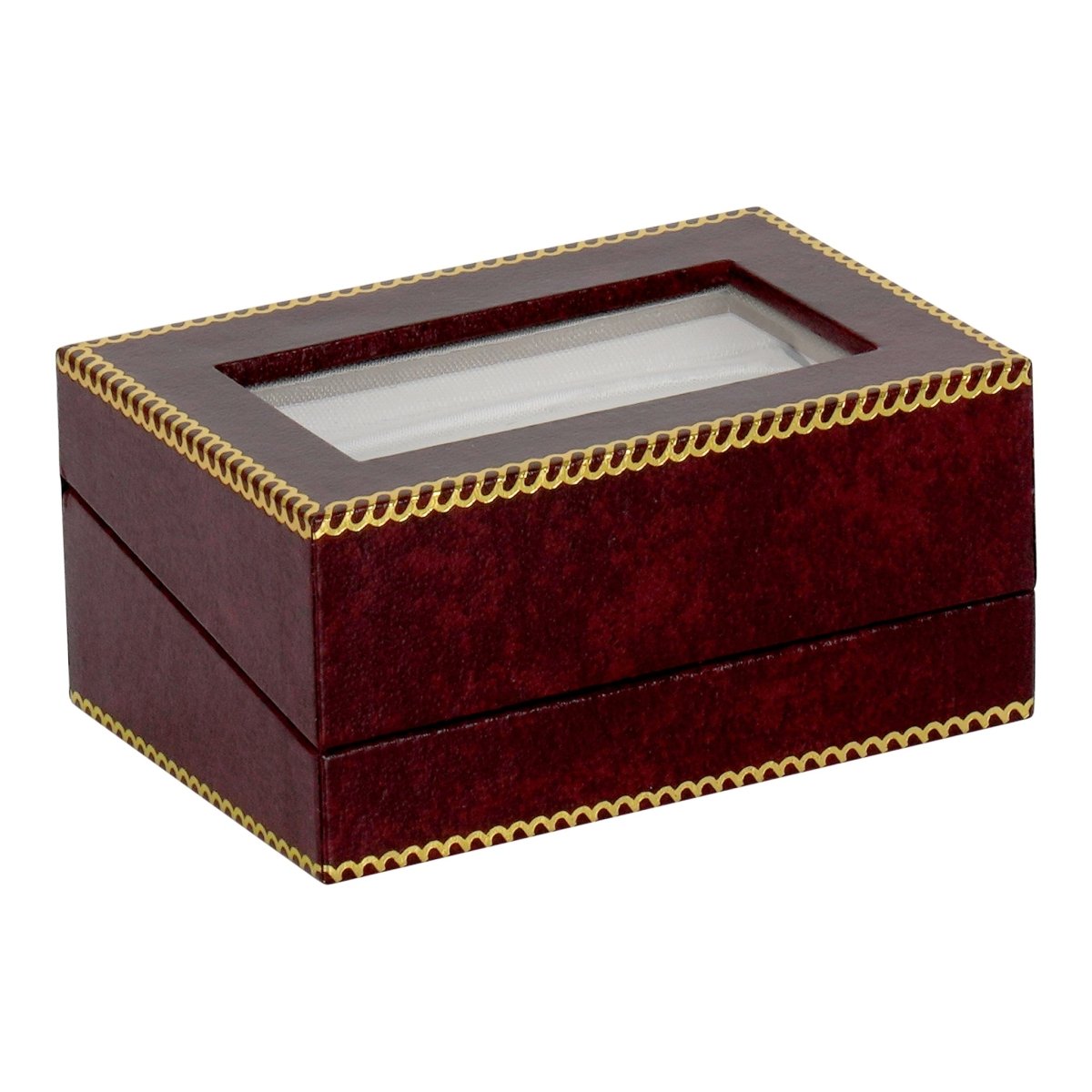 Window Leatherette Double Ring Box - Prestige and Fancy - Burgundy