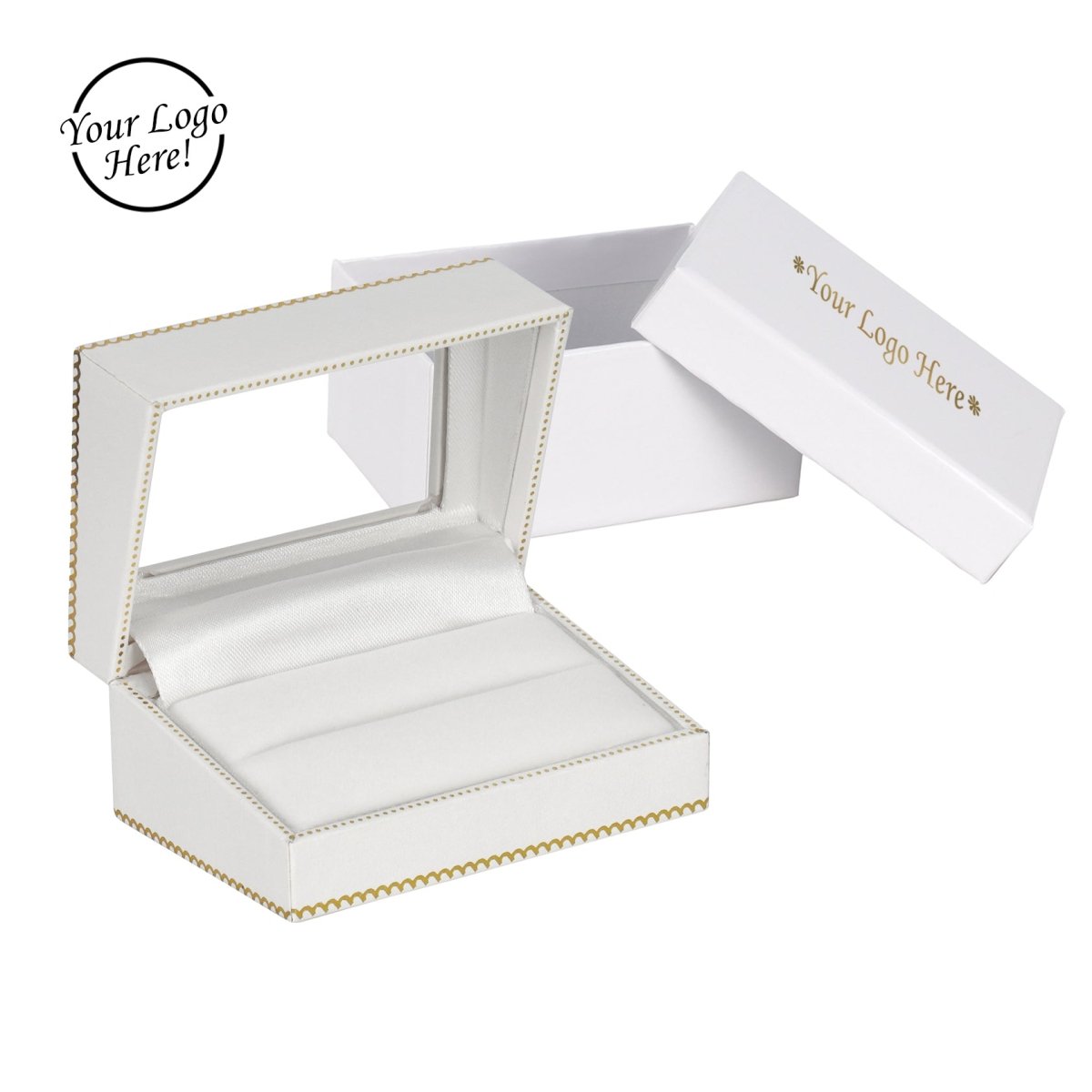 Window Leatherette Double Ring Box - Prestige and Fancy - White