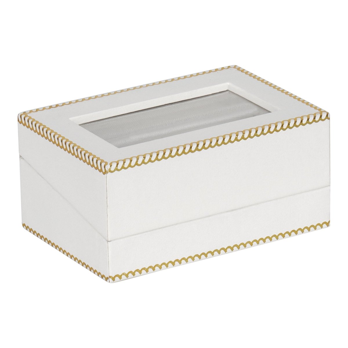 Window Leatherette Double Ring Box - Prestige and Fancy - White