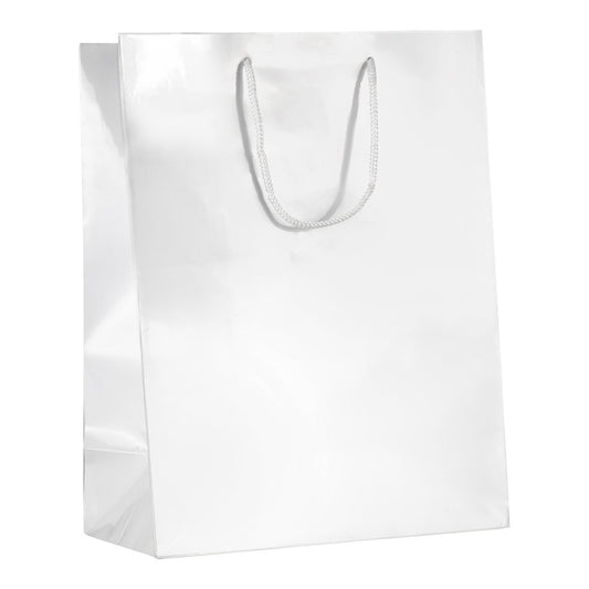 Laminated Glossy Shopping Bag - 10 x 5 x 13 - Prestige and Fancy - White