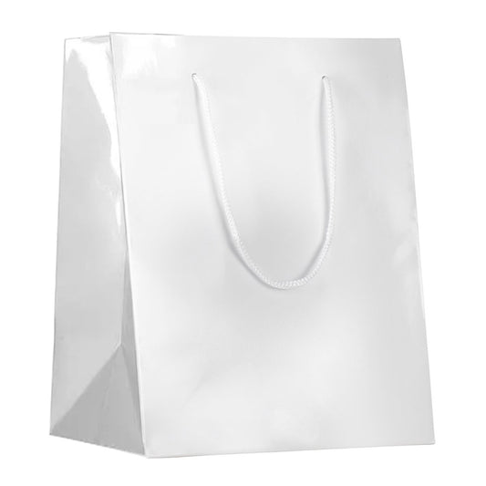 Laminated Glossy Shopping Bag - 8 x 4 x 10 - Prestige and Fancy - White