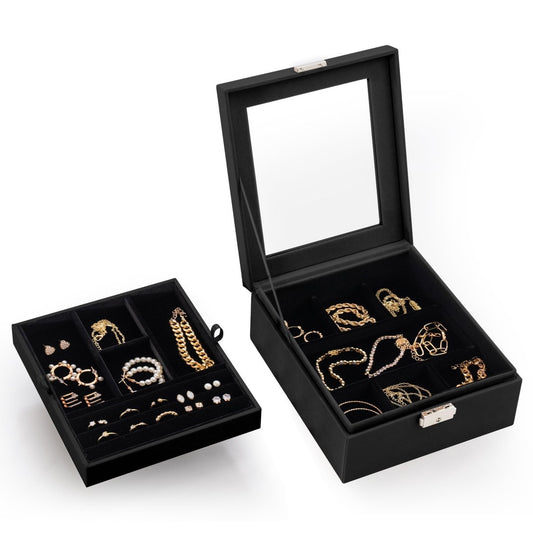 PU Leather Jewelry Case with Window - Prestige and Fancy - Black