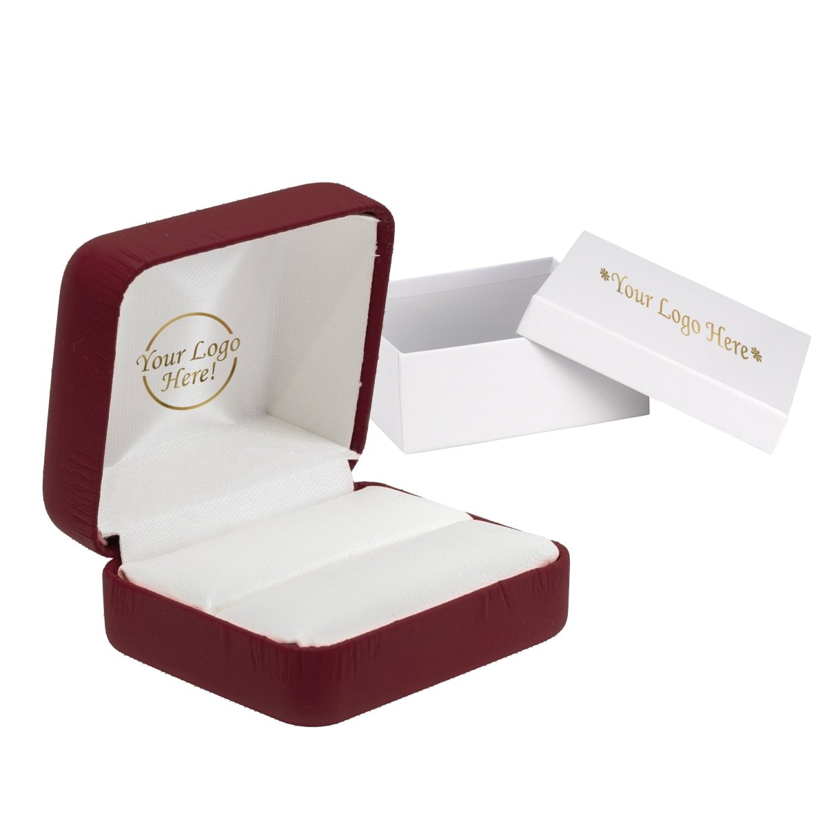 Vibrant Leatherette Double Ring Box - Prestige and Fancy - Burgundy Matte