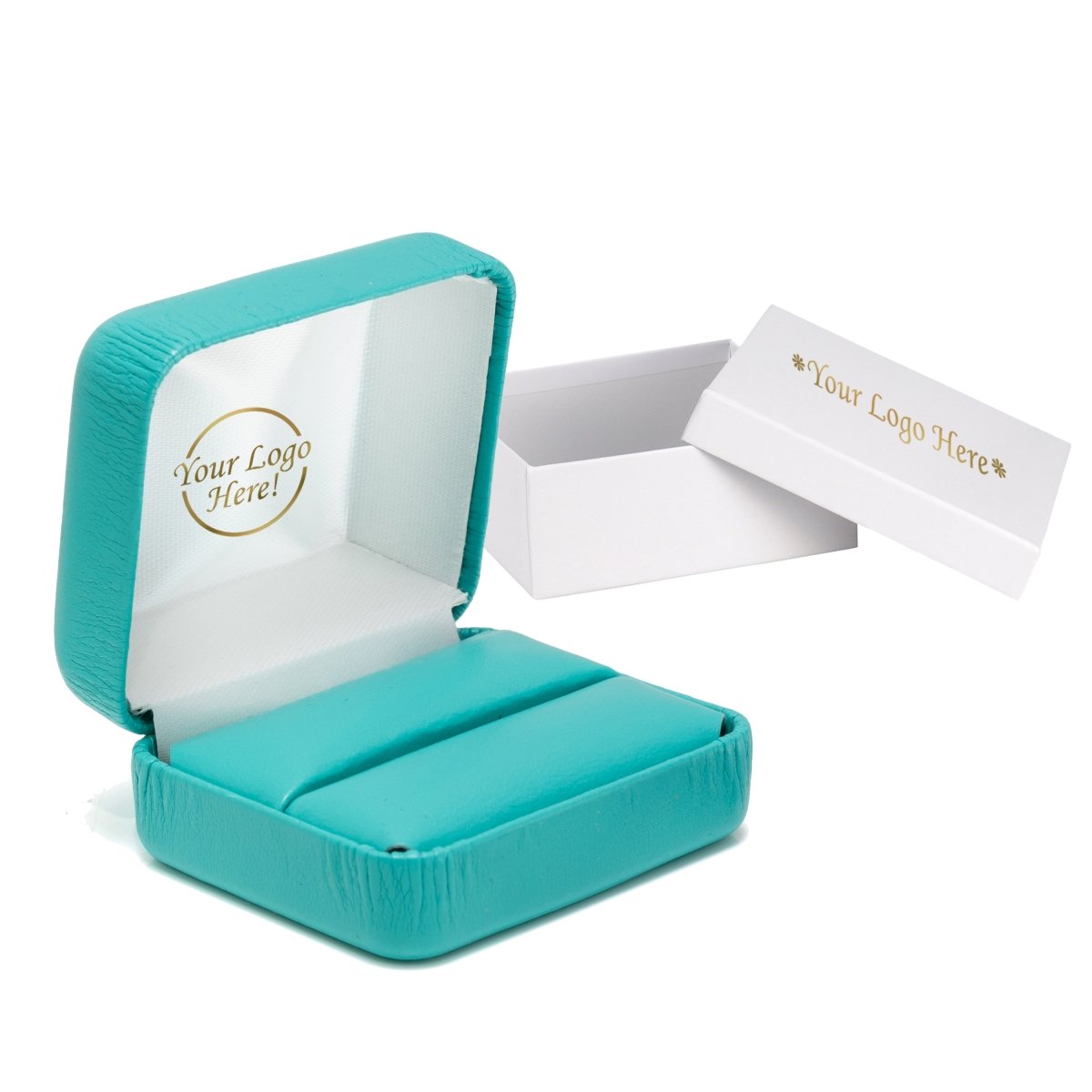 Vibrant Leatherette Double Ring Box - Prestige and Fancy - Turquoise Leatherette