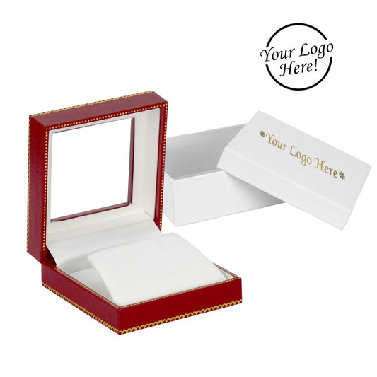 Window Leatherette Earring and Pendant Box - Prestige and Fancy - Red