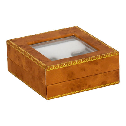 Window Leatherette Hoop Earring Box - Prestige and Fancy - Woodgrain