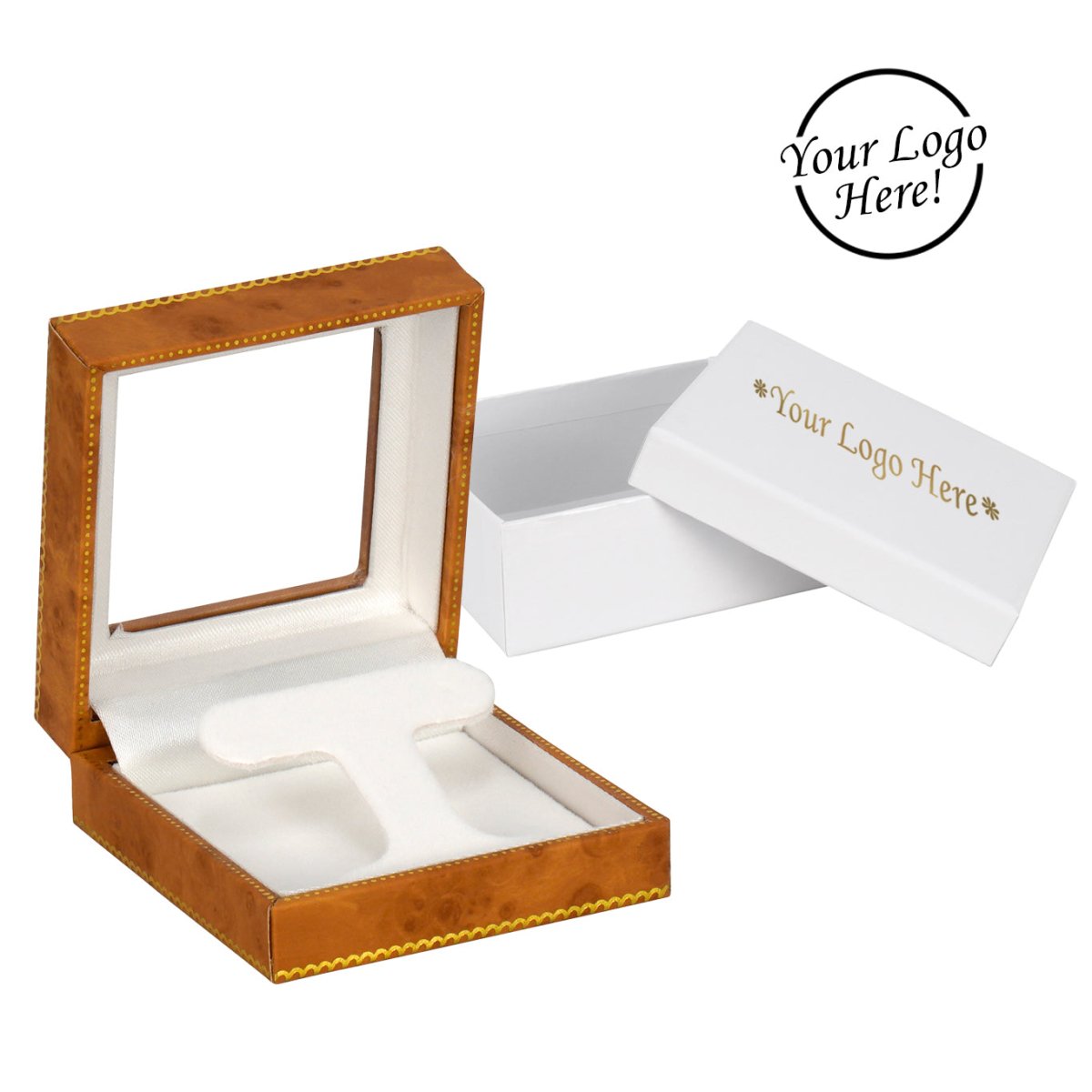 Window Leatherette Hoop Earring Box - Prestige and Fancy - Woodgrain