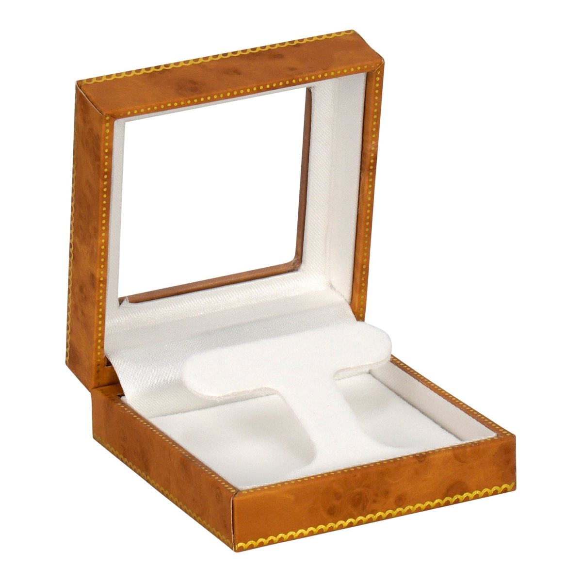 Window Leatherette Hoop Earring Box - Prestige and Fancy - Woodgrain