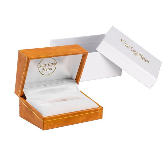 Woodgrain Leatherette Double Ring Box - Prestige and Fancy -